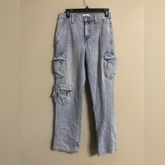 PISTOLA Bobbie Mid Rise Loose Straight Utility Cargo Jeans Light Blue Size 25 - Picture 2 of 11